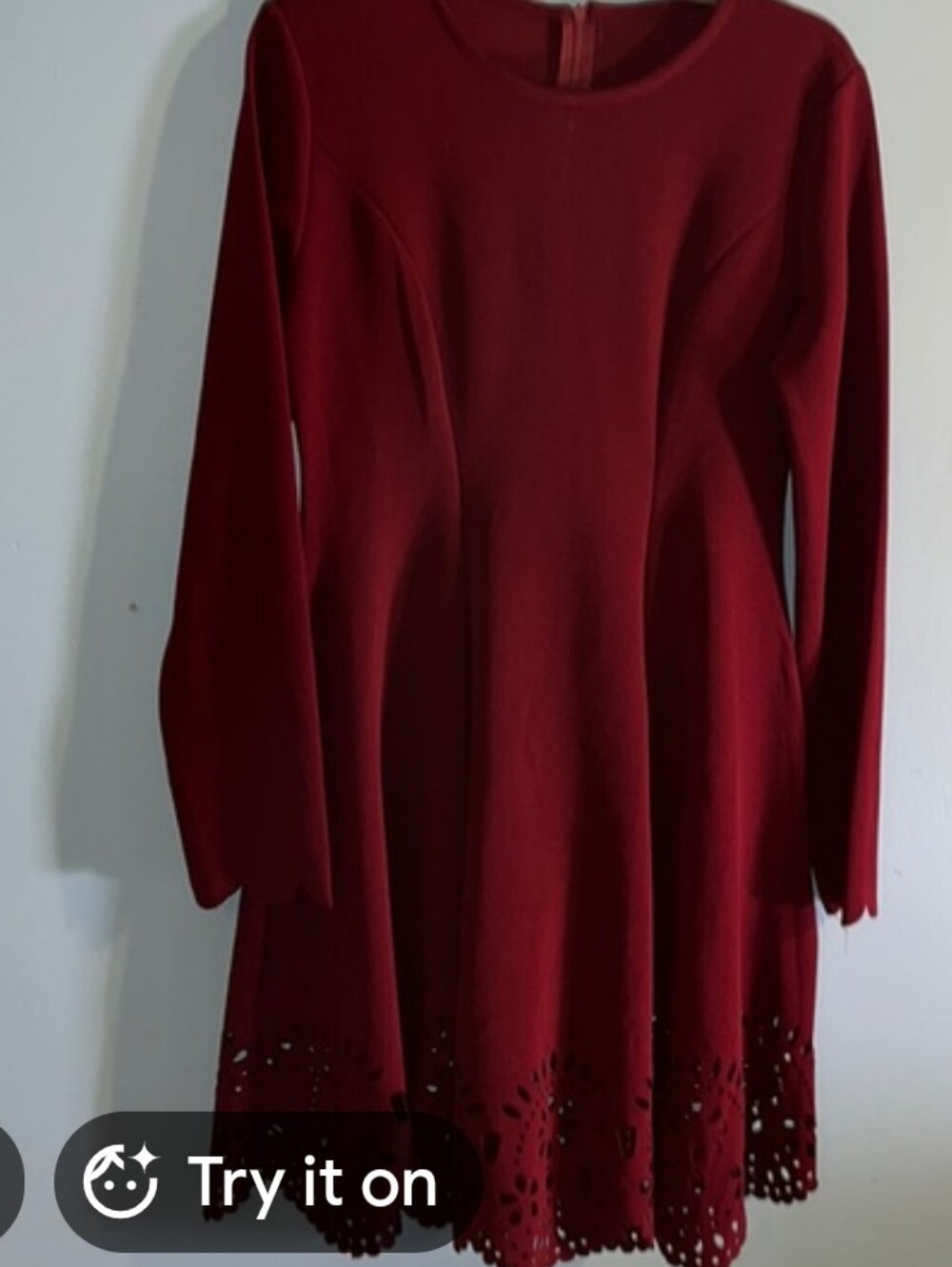Women's Burgundy Long-Sleeve Fit & Flare Dress